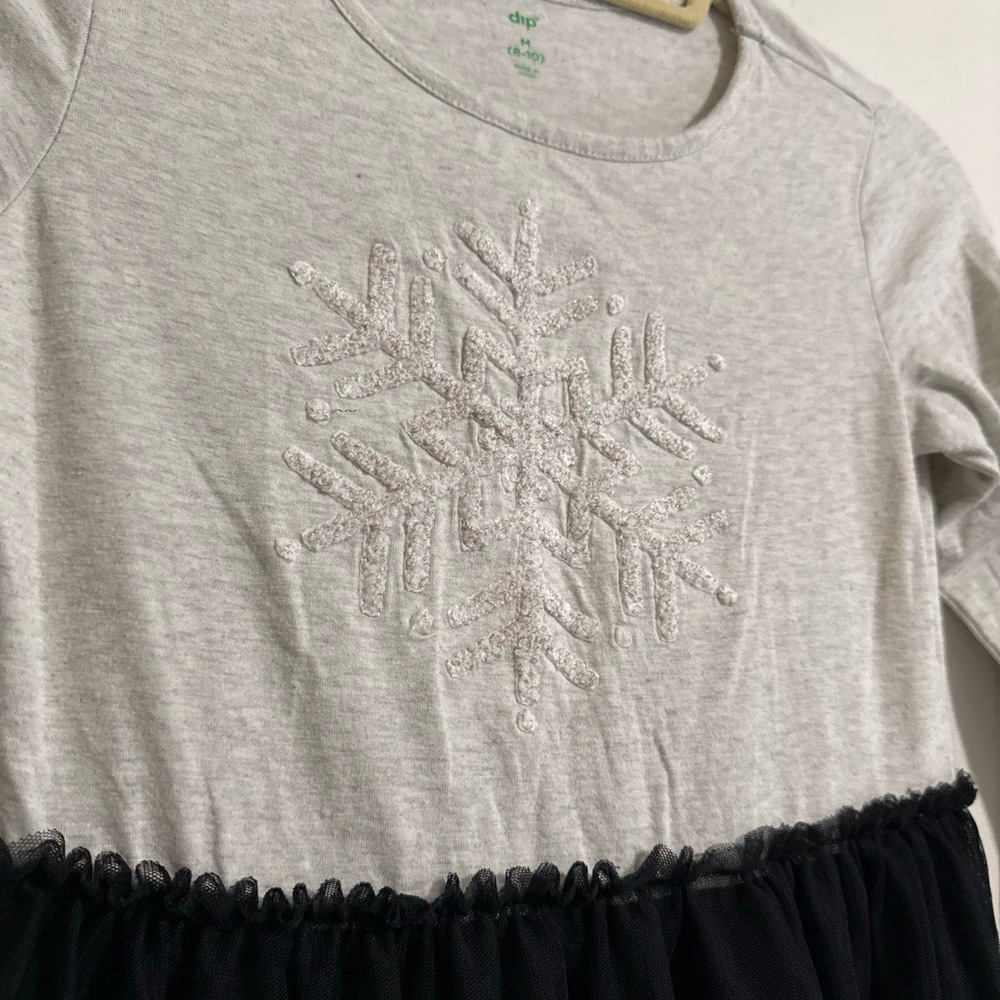Dip Girls M (10-12) Grey Black Snowflake Tiered Tulle Dress Holiday Festive - Picture 4 of 5